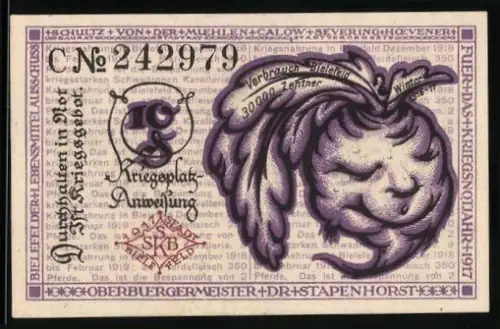 Notgeld Bielefeld 1918, 10 Pfennig, Rübe mit Gesicht