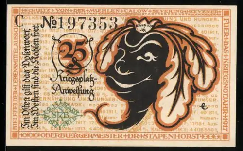 Notgeld Bielefeld 1918, 25 Pfennig, Rübe mit Gesicht