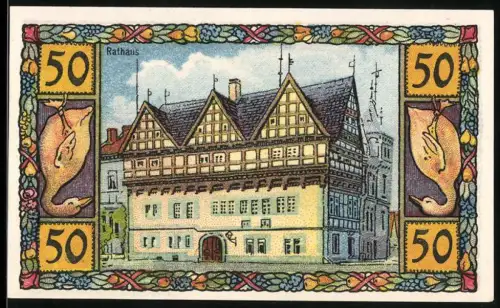 Notgeld Blomberg /Lippe, 50 Pfennig, Rathaus und Stadtwappen