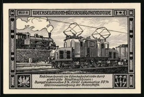 Notgeld Bitterfeld 1921, 75 Pf, Wechselstromlokomotive und allegorische Figur mit Blitz