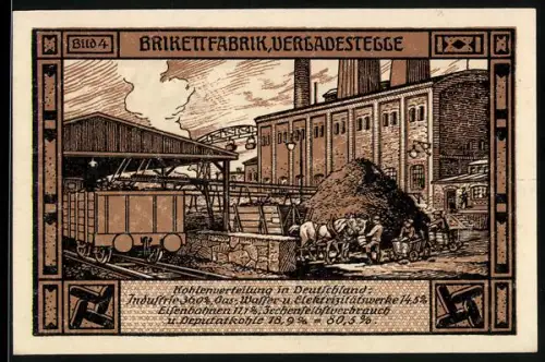 Notgeld Bitterfeld 1921, 50 Pf, Brikettfabrik und allegorische Figur mit Trompete