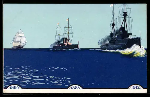 AK Plakat für Theaterstück Milestones, Schiffe auf hoher See