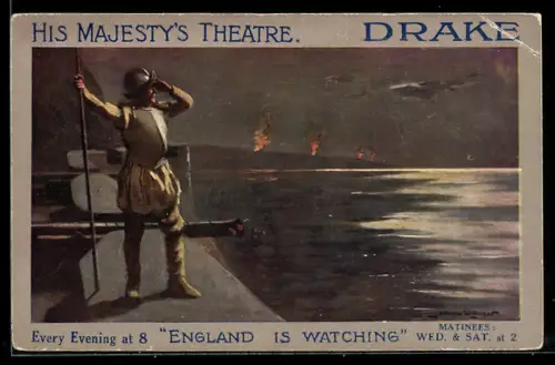 AK Plakat für Theaterstücke Drake, Wache sieht aufs Wasser hinaus