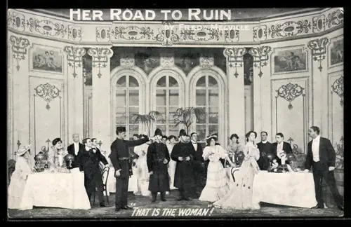 AK Plakat für Theaterstück Her Road to Ruin, Soldat in Uniform zeigt auf eine Frau