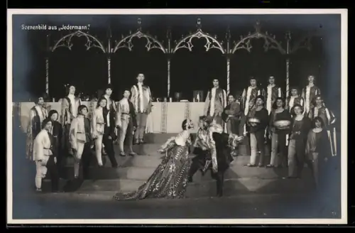 AK Szenenbild aus Jedermann, kostümierte Darsteller