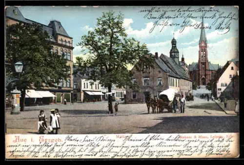 AK Aue i. Erzgeb., Partie am Markt, Kirche