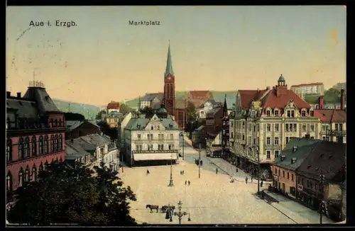 AK Aue i. Erzgb., Marktplatz aus der Vogelschau
