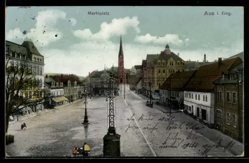 AK Aue i. Erz., Marktplatz mit Blick zur Kirche