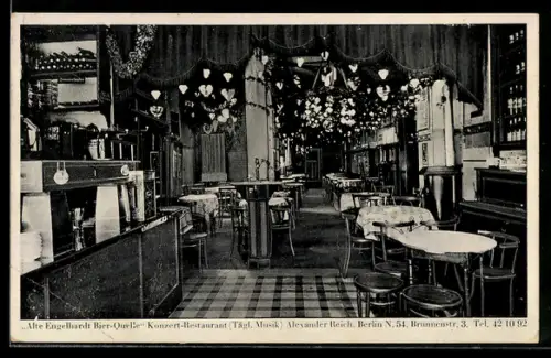 AK Berlin, Alte Engelhardt Bier-Quelle, Konzert-Restaurant, Alexander Reich, Brunnenstr. 3