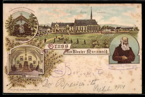 Lithographie Mariawald, Kloster Mariawald, Totalansicht, Kapitelsaal, Grotte