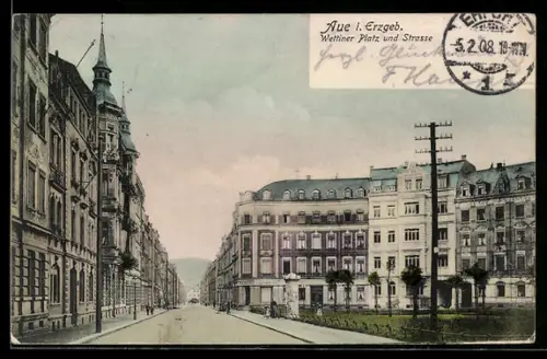 AK Aue i. Erzgeb., Wettiner Platz und Strasse
