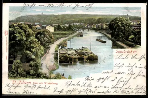 AK Saarbrücken-St. Johann, Saar mit Winterberg