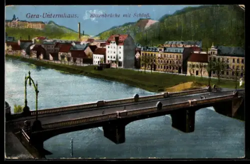 AK Gera, Untermhaus, Elisenbrücke mit Schloss