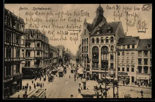 AK Berlin, Spittelmarkt mit Strassenbahnen