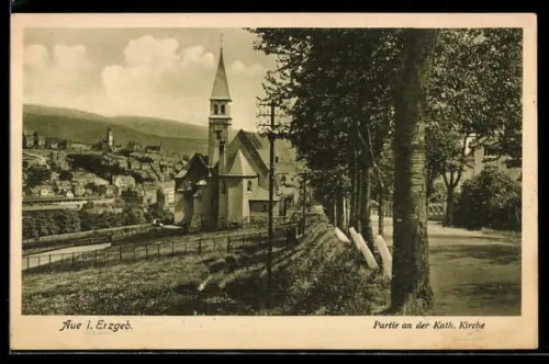 AK Aue i. Erzgeb., Partie an der Kath. Kirche
