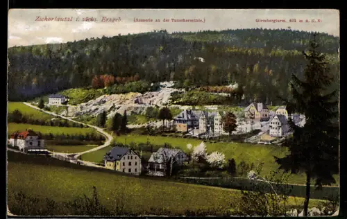 AK Zschorlautal i. sächs. Erzgeb., Tauschermühle aus der Vogelschau