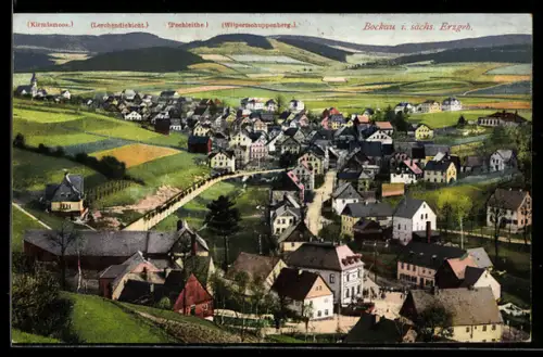 AK Bockau i. sächs. Erzgeb., Ortsansicht aus der Vogelschau