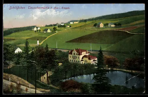 AK Aue i. Erzgeb., Gasthaus Schlösschen zur Tauschermühle, Bes. Max Uhlmann