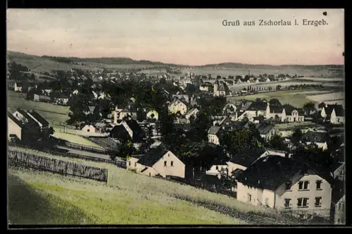 AK Zschorlau i. Erzgeb., Ortsansicht aus der Vogelschau