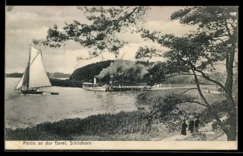 AK Berlin-Grunewald, Schildhorn, Partie an der Havel