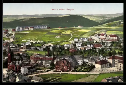 AK Aue i. sächs. Erzgeb., Ortsansicht aus der Vogelschau