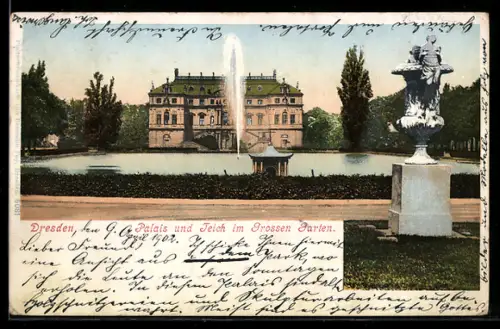 AK Dresden, Palais und Teich im Grossen Garten