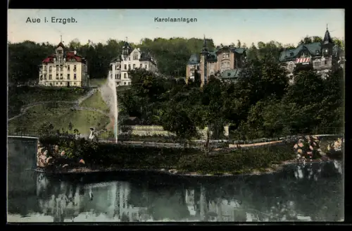 AK Aue / Erzgebirge, Partie in den Karolaanlagen