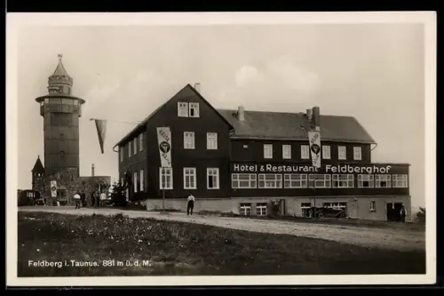 AK Feldberg i. T., Hotel-Restaurant Feldberghof E. Berndt mit Turm