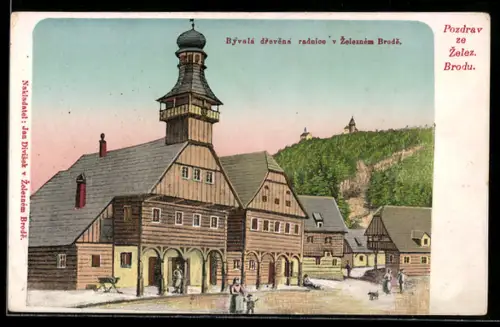 Künstler-AK Zelezny Brod, Bývalá drevená radnice Zeleznem Brode