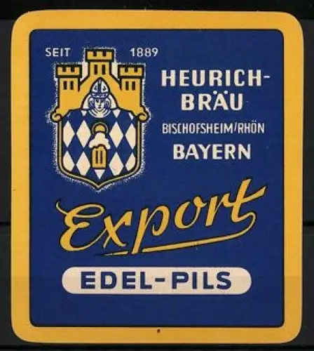 Getränkeetikett Heurich-Bräu, Bischofsheim /Rhön, Heurich Edel-Pils