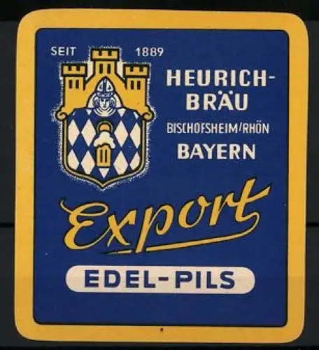 Getränkeetikett Heurich-Bräu, Bischofsheim /Rhön, Heurich Edel-Pils