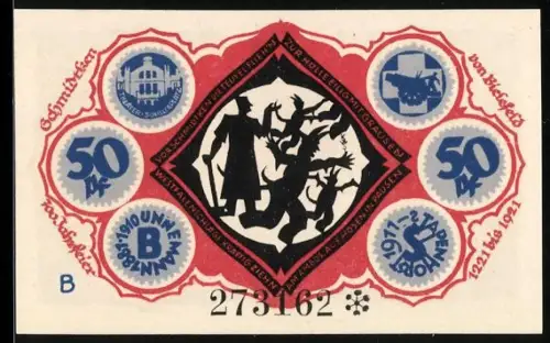 Notgeld Bielefeld 1921, 50 Pfennig, Schattenspielfiguren und Stadtansichten