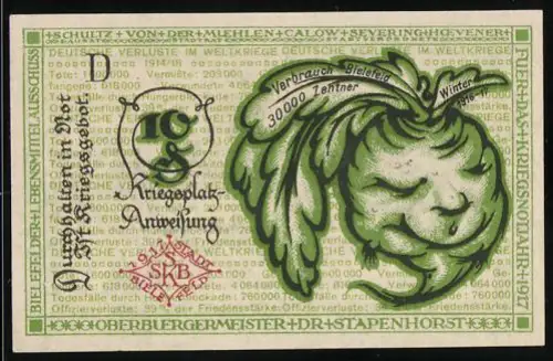 Notgeld Bielefeld 1919, 10 Pfennig, Rübe und Verbrauch Bielefed 30000 Zentner im Winter 1916/1917 und Schriftzüge