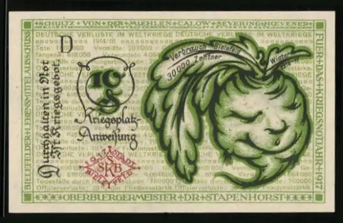 Notgeld Bielefeld 1918, 10 Pfennig, Rübe und Verbrauch Bielefed 30000 Zentner im Winter 1916/1917 und Schriftzüge
