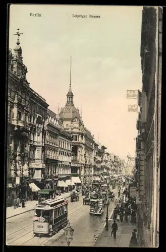 AK Berlin, Leipziger Strasse mit Strassenbahn