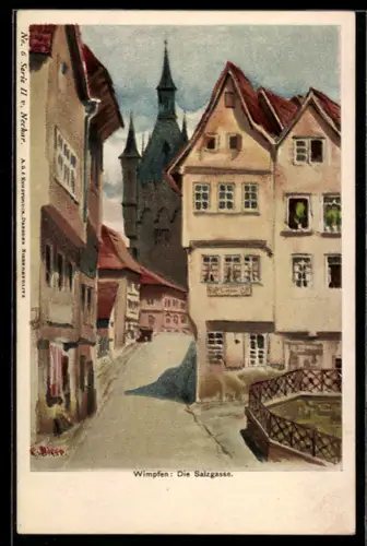 Künstler-AK C.Biese: Bad Wimpfen, Partie in der Salzgasse