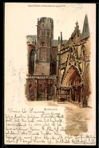 Lithographie Erfurt, Dom-Portal