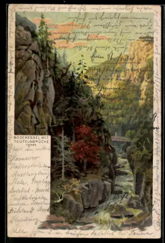 AK Thale, Bodekessel mit Teufelsbrücke