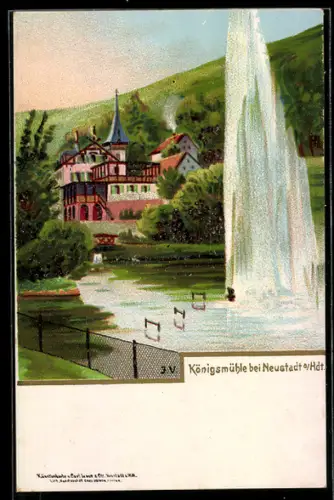 Lithographie Königsmühle b. Neustadt, Springbrunnen