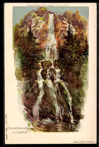 Lithographie Okertal, Romker Wasserfall im Herbst