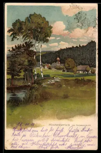 Künstler-AK Hinterzarten i. Schwarzwald, Ortsansicht mit Kirche