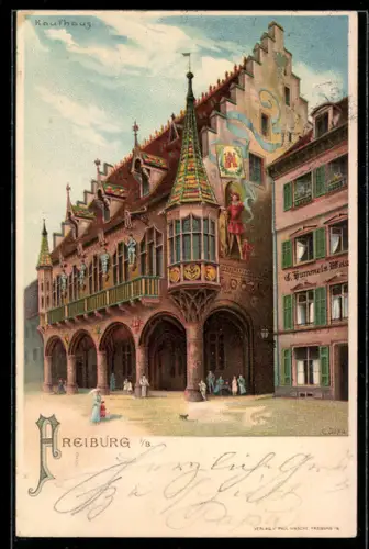 Lithographie Freiburg, Ansicht vom Kaufhaus