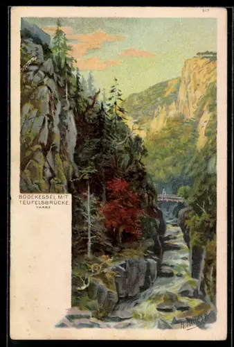 AK Thale, Bodekessel mit Teufelsbrücke