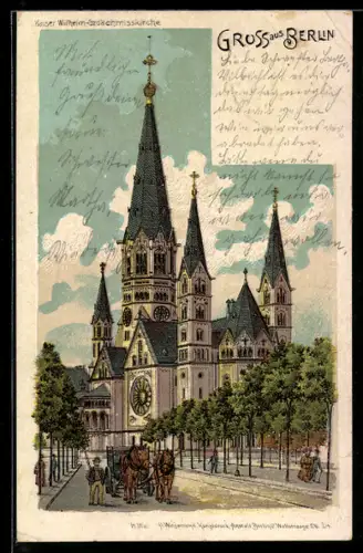 Lithographie Berlin-Charlottenburg, Kaiser-Wilhelm-Gedächtniskirche