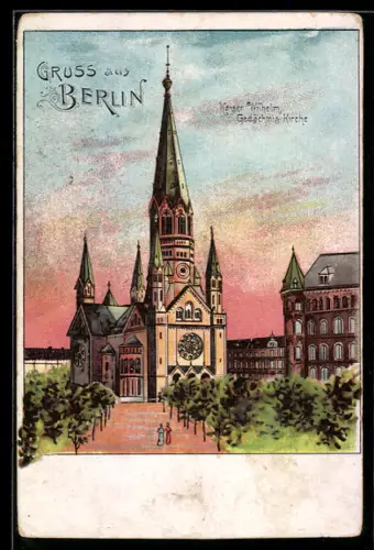 Lithographie Berlin-Charlottenburg, Kaiser-Wilhelm-Gedächtnis-Kirche