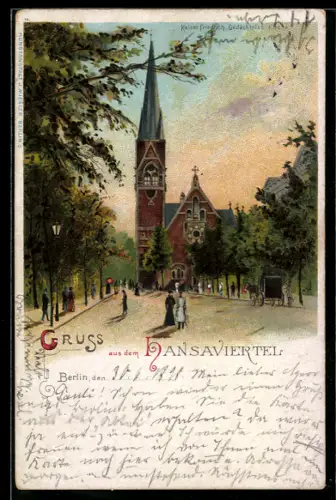 Lithographie Berlin /Hansaviertel-Tiergarten, Kaiser-Friedrich-Gedächtniskirche