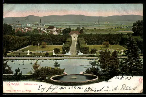 AK Ossegg, Ortsansicht mit Stiftsgarten