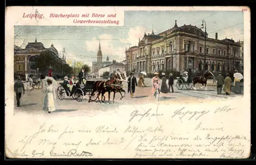 AK Leipzig, Blücherplatz mit Böres und Gewerbeausstellung