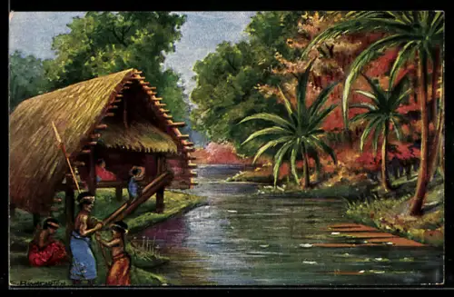 Künstler-AK Neumecklenburg, Landschaftsbild