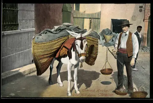 AK Gibraltar, Charcoal Hawker, City Mill Lane, Holzkohlen-Händler